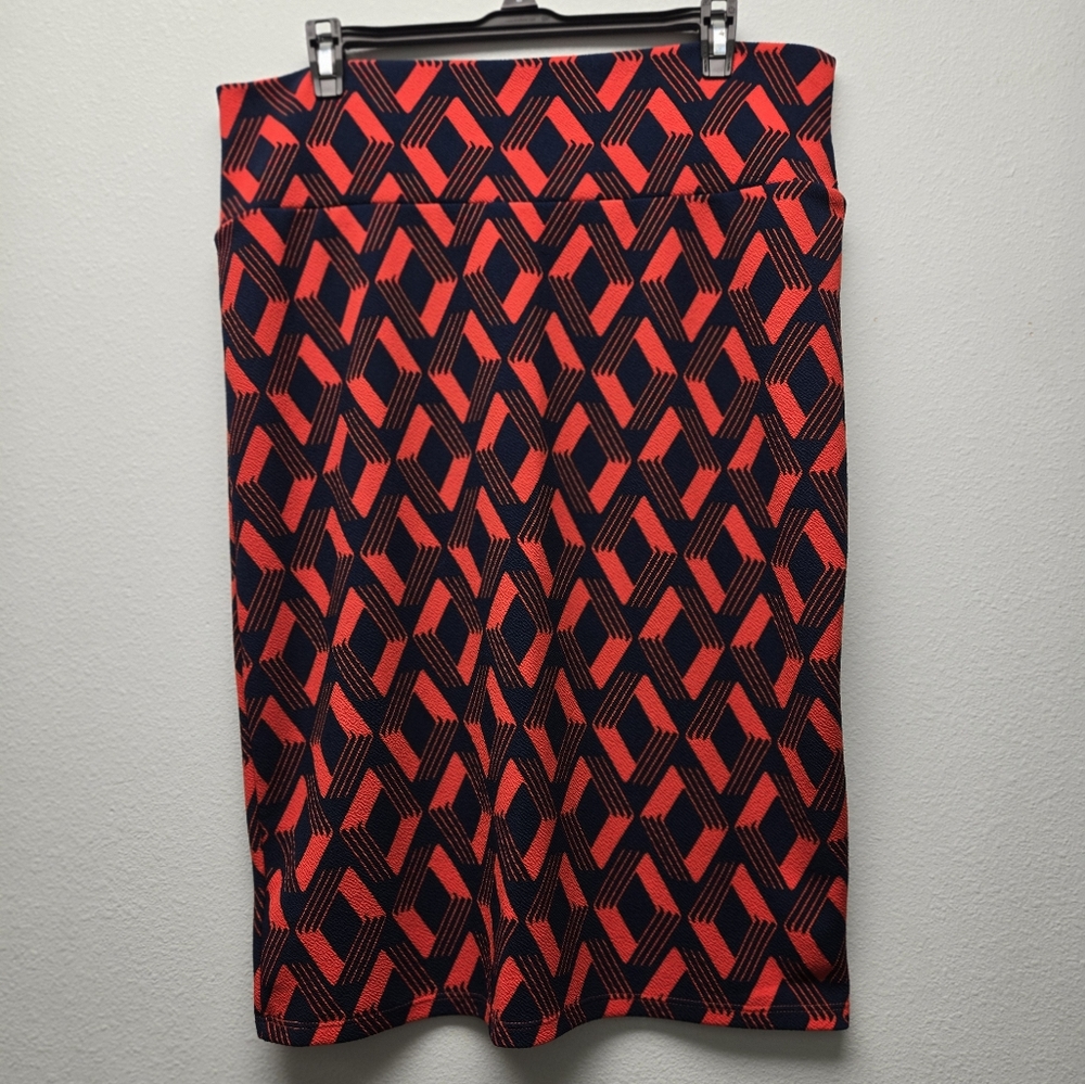 Lularoe Vintage XL Cassie Skirt Navy & Red Geometric Diamond Print NWOT